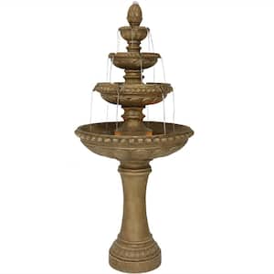 65 in. 4-Tier Eggshell Outdoor Water Fountain with LED Lights