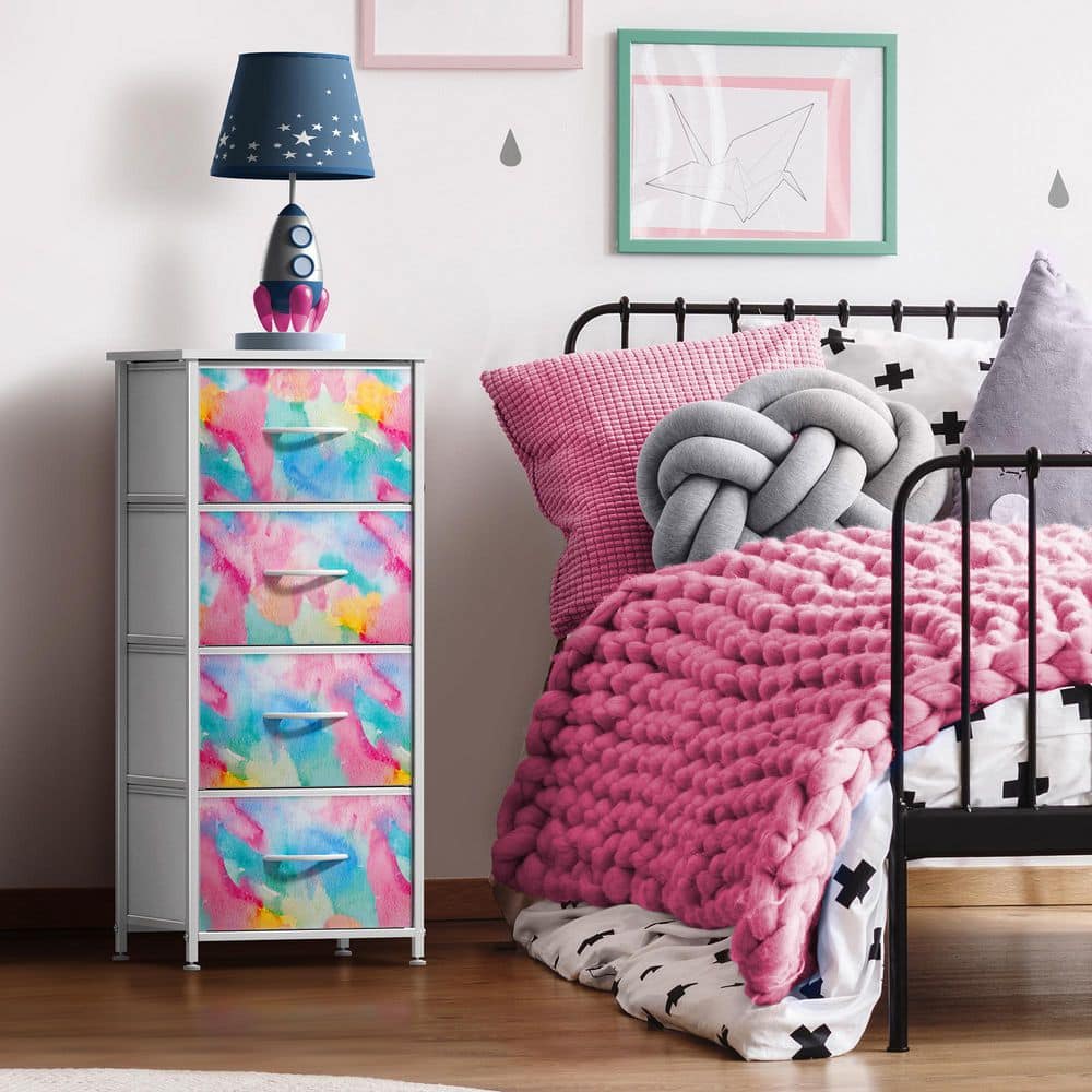Watercolor 4 Drawer 17.7 in. Wide Nightstand, Storage Organizer with Steel 
