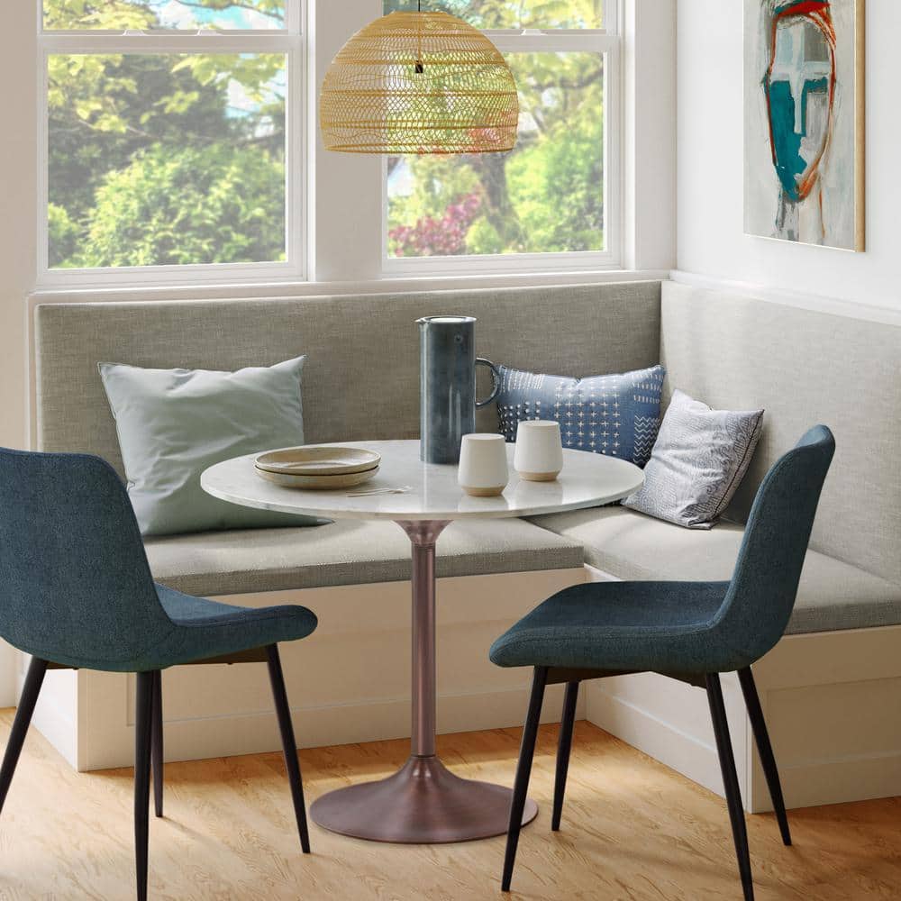 Osborne 36" Round White Marble Dining Table with Copper Base
