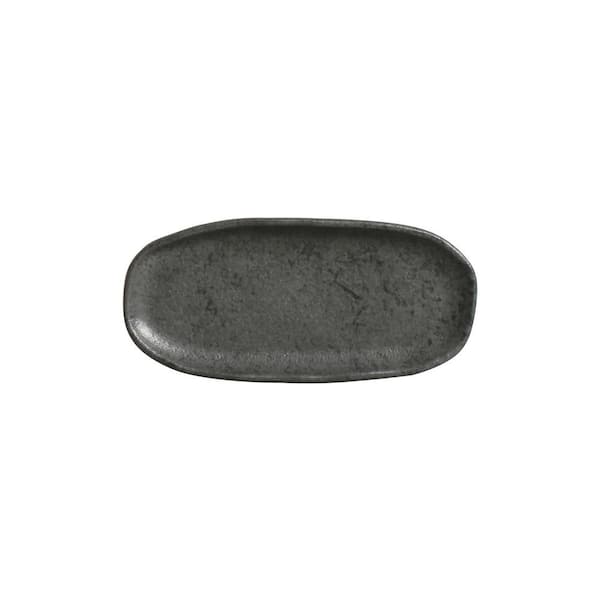 PORTO BRASIL 6.49 in. Chromium Gray Stoneware Shallow Oval Platter Organic (Set of 4)