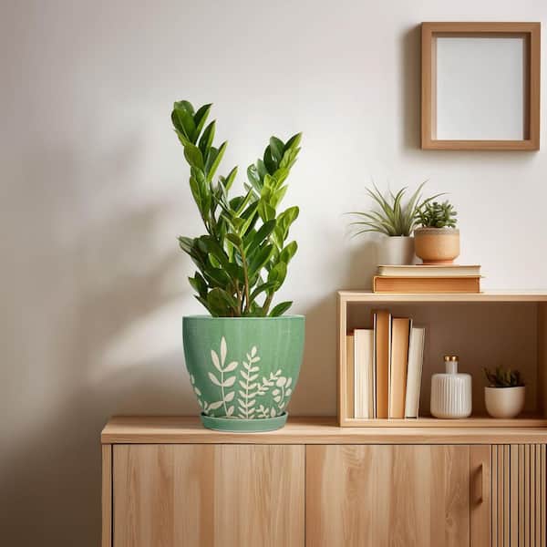 OGETFUUR Green Ceramic Planter with Drainage and Saucer