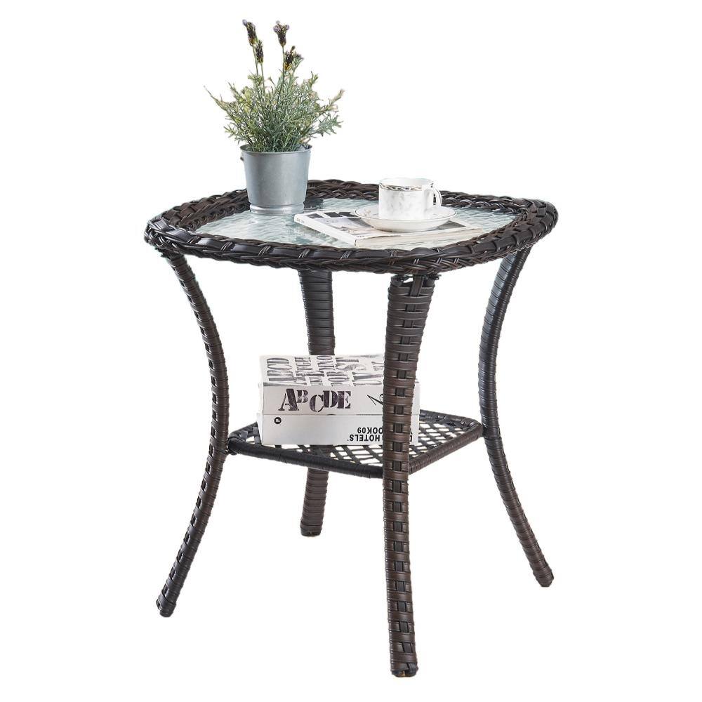 WellCane Brown Wicker 20 Inch Square Outdoor Side Table with Tempered Glass Top, Patio End Table price history on PriceWatchPro