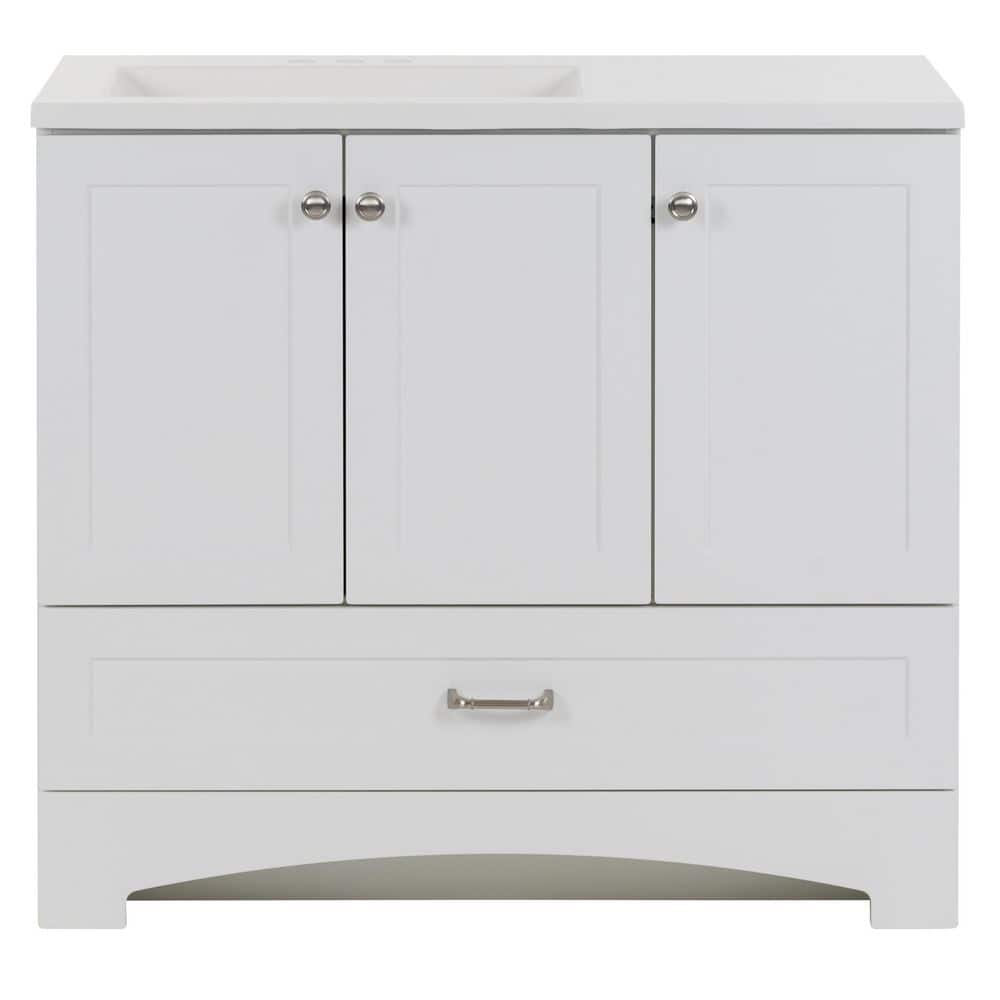 Glacier Bay Lancaster 36 in. W x 19 in. D x 33 in. H Single Sink Freestanding Bath Vanity in White with White Cultured Marble Top -  B36X20322