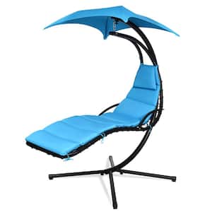 6.2 ft. Free Standing Patio Hammock Chair Floating Hanging Chaise Lounge Chair with Canopy Turquoise