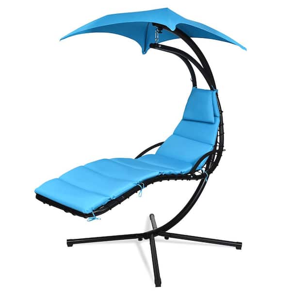HONEY JOY 6.2 ft. Free Standing Patio Hammock Chair Floating Hanging Chaise Lounge Chair with Canopy Turquoise