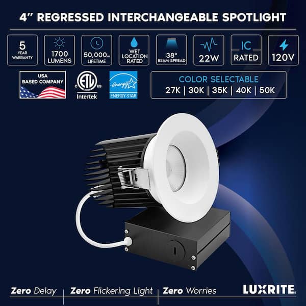 LUXRITE 4 in. Integrated LED Trimless Regressed Spotlight with