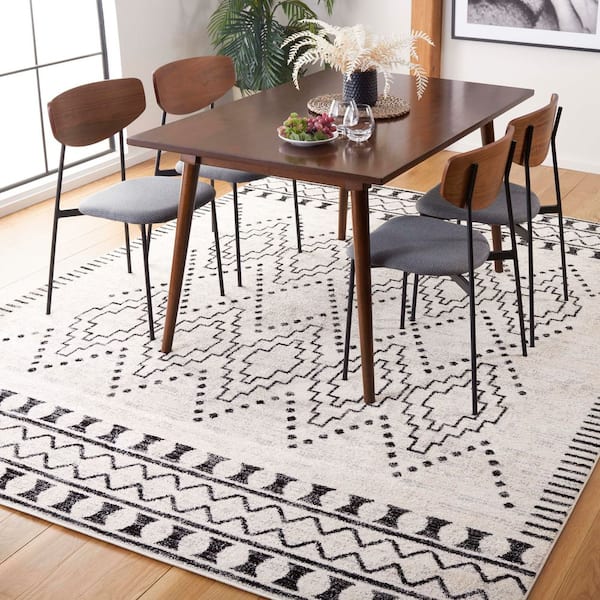 Tulum 7 ft. x 9 ft. Black/Ivory Tribal Geometric Area Rug