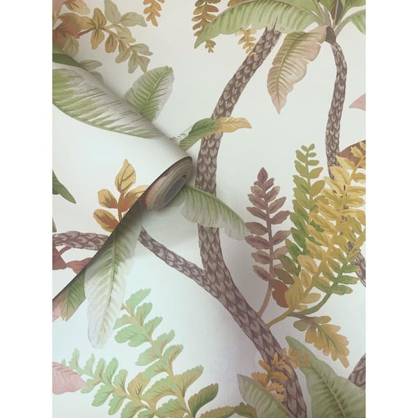 Sage/Coral Serene Tropical Oasis Print Non Woven Non-Pasted Textured Wallpaper 57 sq. ft.
