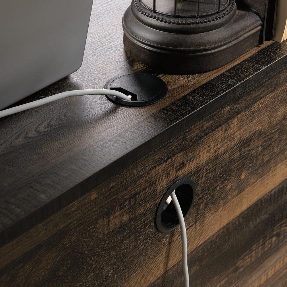 Carbon Oak and Black Industrial L-Shaped Desk with File Storage