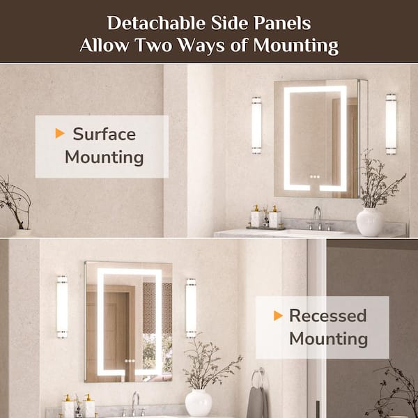 KeonJinn 36 in. W x 30 in. H Rectangular LED Lighted Anti-Fog Tempered Glass Aluminum Medicine Cabinet with Mirror in Silver