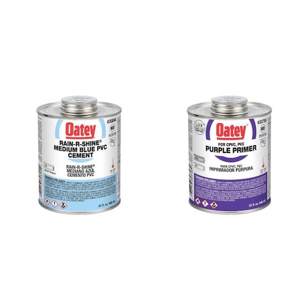 Rain-R-Shine 32 oz. Medium Blue PVC Cement and 32 oz. Purple CPVC/PVC Primer Combo