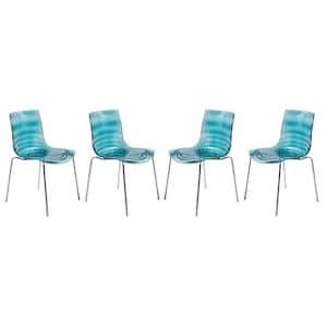 Astor Transparent Blue Plastic Dining Chair Set of 4