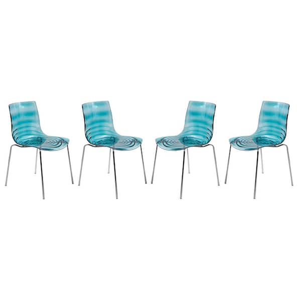 Leisuremod Astor Transparent Blue Plastic Dining Chair Set of 4