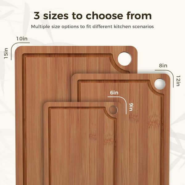 Numhew 3-Piece Bamboo Cutting Board for Kitchen with Non-Slip Mat  display picture 1