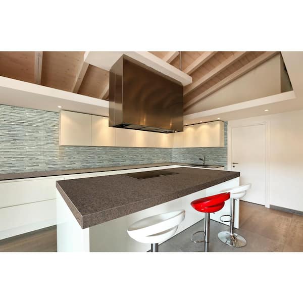 Take Home Tile Sample - Sea Glass Interlocking 4 in. x 4 in. Textured Glass Mesh-Mounted Mosaic Tile