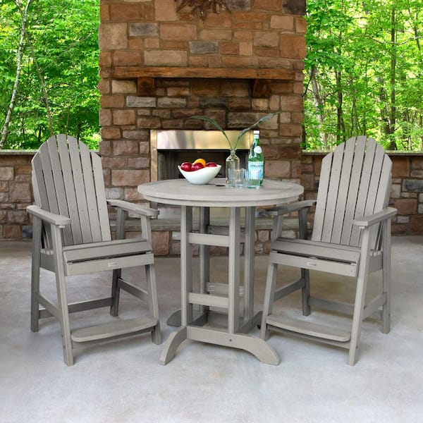 Hamilton Harbor Gray Counter Height Plastic Outdoor Dining Set in Harbor Gray Includes 2-Chairs and 1-Table (3-Piece)