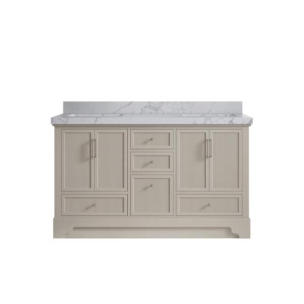 Willow Collections Alys 60 in. W x 22 in. D x 36 in. H Double Sink Bath Vanity in Fine Grain with 2 in. Venatino Top