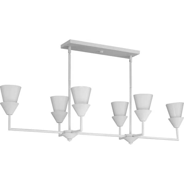 Pinellas 60-Watt 6-Light White Plaster Luxe Industrial Island Light with Opal Glass Shades