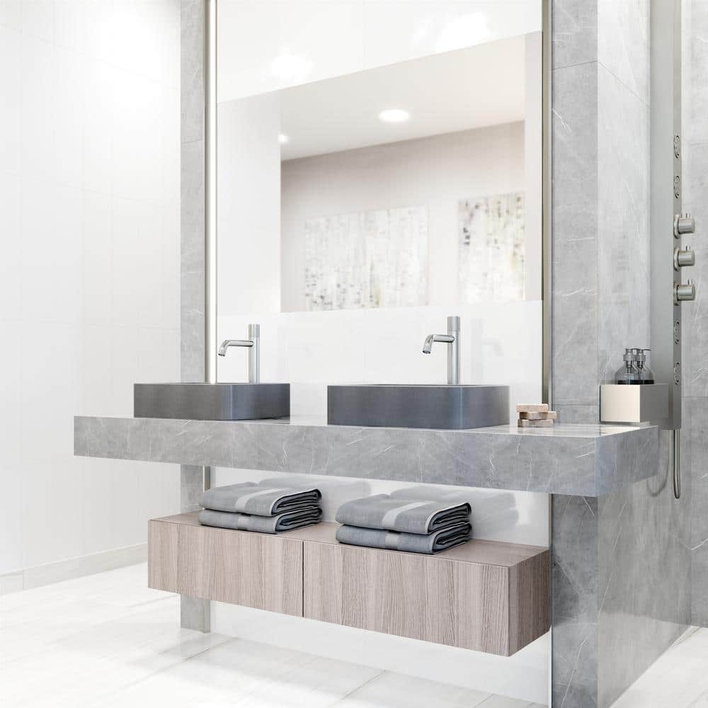 Gray Concrete Rectangular Vessel Bathroom Sink, 16" x 12"