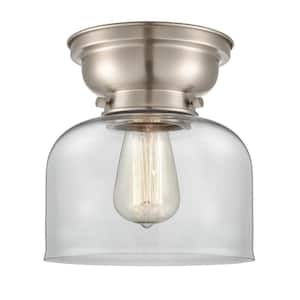 Bell 8 in. 1-Light Brushed Satin Nickel, Clear Flush Mount with Clear Glass Shade