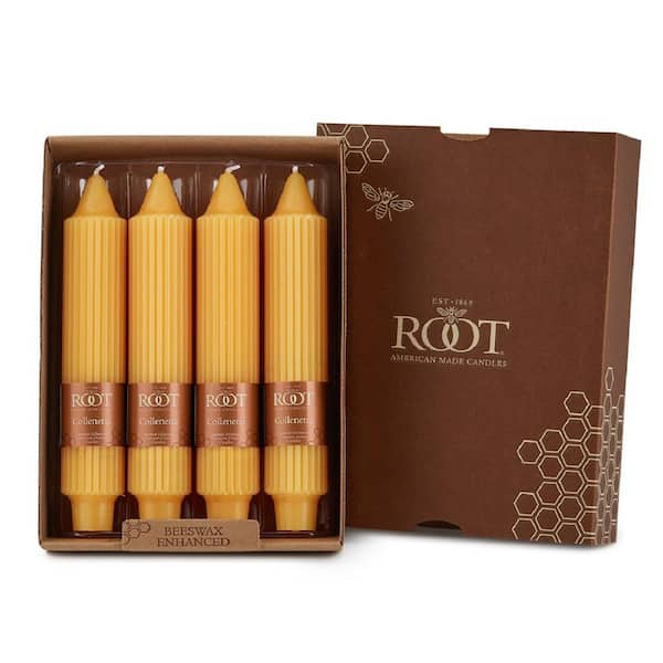 ROOT CANDLES Grecian Collenette 7 in. Butterscotch Unscented Taper Candle (Set of 4)