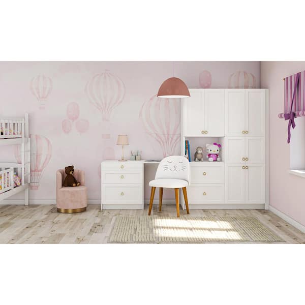 Laramie 125 in. W x 89.5 in. H x 24 in. D Painted Bright White Shaker Children's Workstation Cabinet Bundle