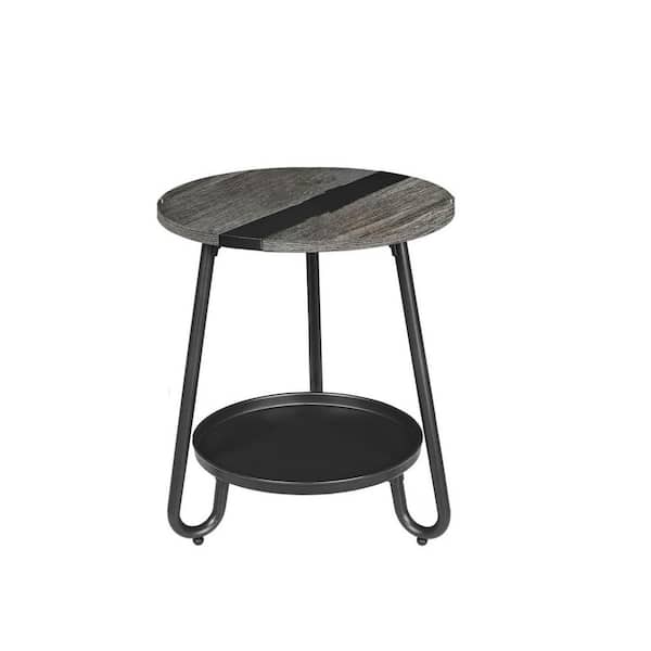 Grey Round Metal Outdoor Coffee Table with Storage