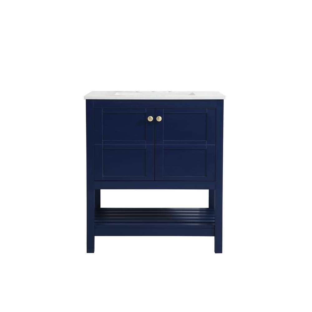 Simply Living 30 in. Single Bathroom Vanity in Blue with Quartz Vanity Top 