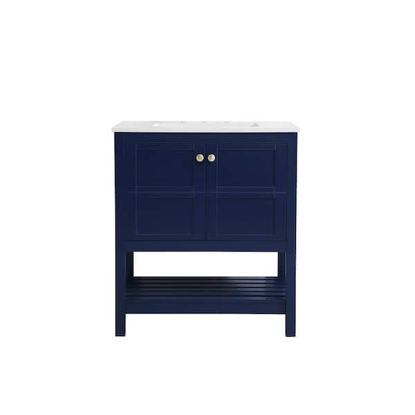 Unbranded Simply Living 30 in. Single Bathroom Vanity in Blue with Quartz Vanity Top in Calacatta White