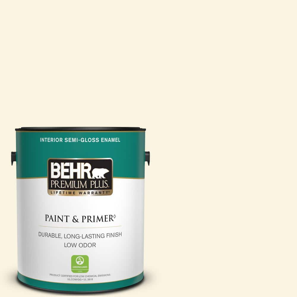 BEHR PREMIUM PLUS 1 gal. W-D-710 Creamy White Semi-Gloss Enamel Low Odor  Interior Paint & Primer 305001 - The Home Depot