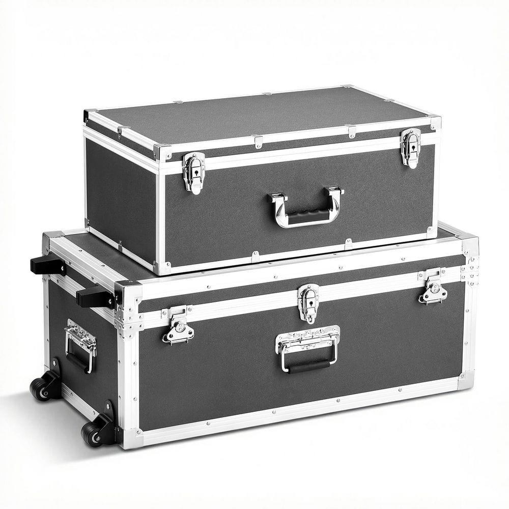 SKYSHALO Set of 2 Metal Storage Trunks, Wooden Boxes with 30.04 in