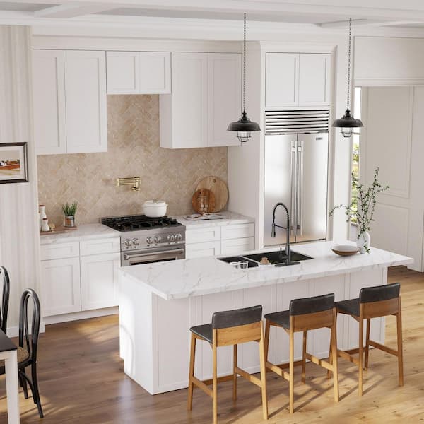 144 in. x 27 in. x 96 in. White Plywood Shaker Stock Ready to Assemble Kitchen Specialty Wall Cabinet Set