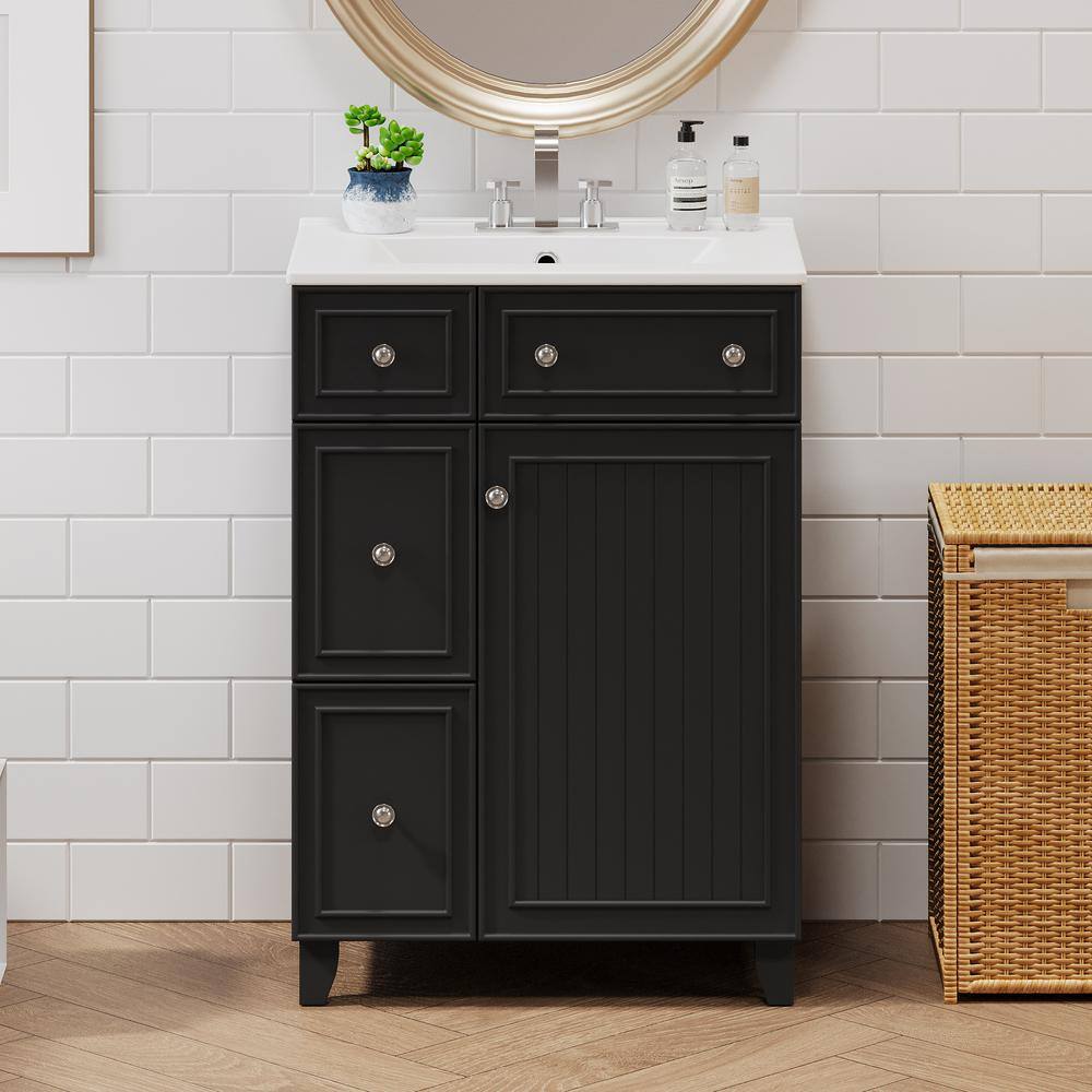 24 in. W x 18 in. D x 34 in. H Single Sink Freestanding Bath Vanity in Black with White Ceramic Top price history on PriceWatchPro