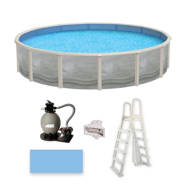 Blue Wave Trinity 27 ft. Round 52 in. Deep Steel Wall Pool Package with 7 in. Top Rail