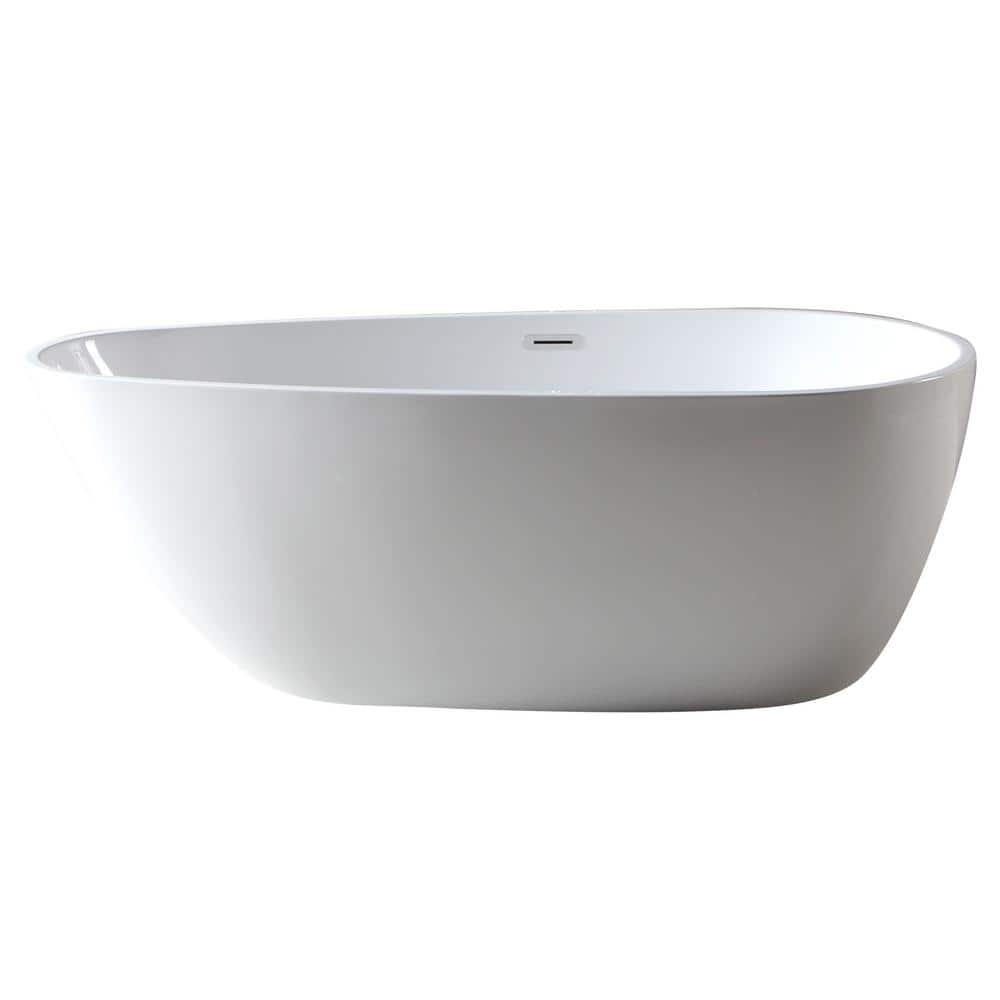 59'' White Freestanding Acrylic Soaking Bathtub