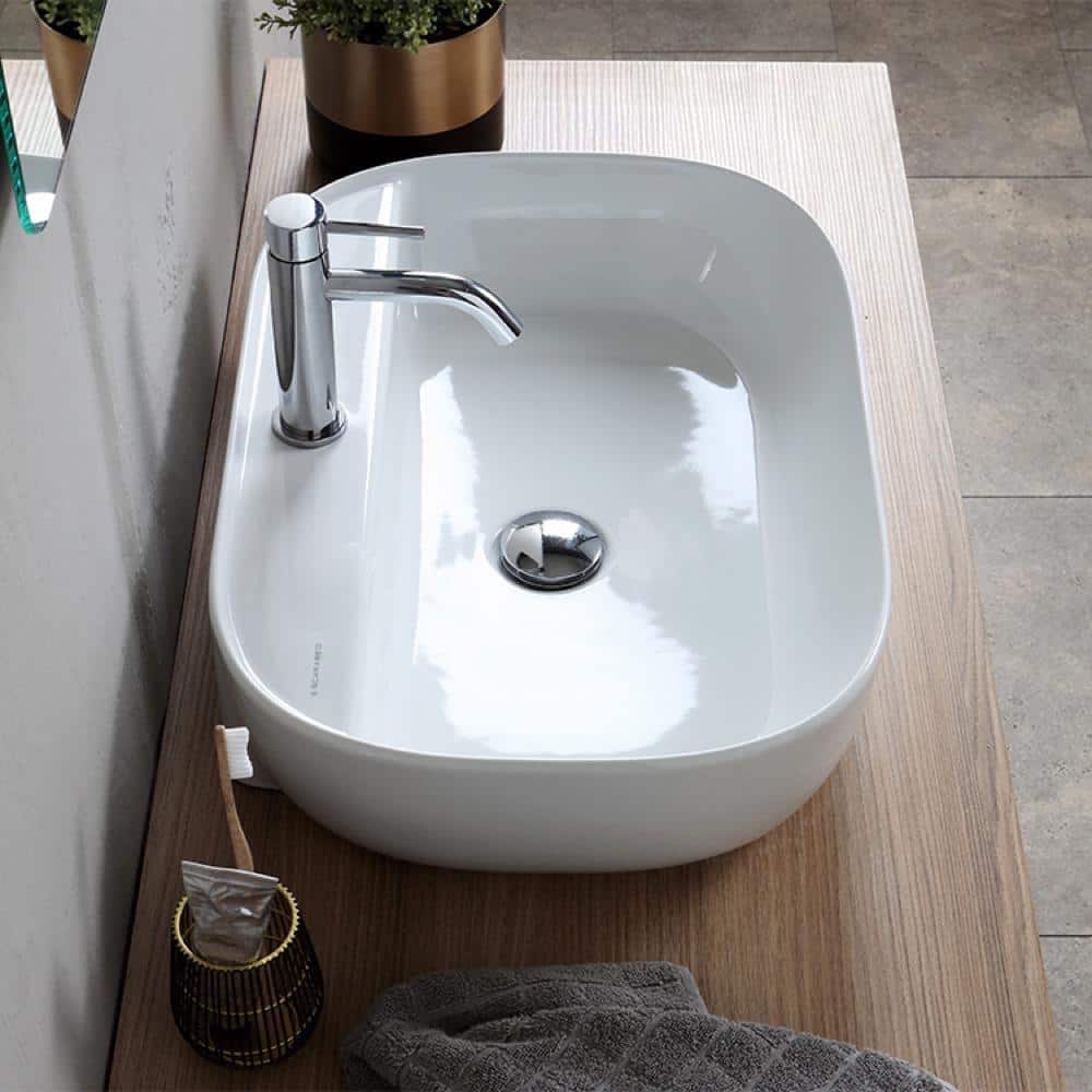 White Ceramic Oval Vessel Bathroom Sink with Overflow