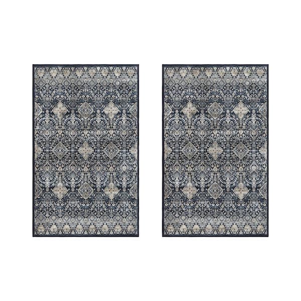 Gertmenian Crystal Print Tanis Anthrocite 2 ft. x 4 ft. Moroccan Digitally Printed Polyester Area Rug (2-Pack)