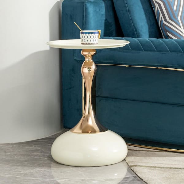 Angel Sar 21.26 in. x 14.96 in. White Carbon Steel Round End Table, Small Side Table for Small Space and Living Room