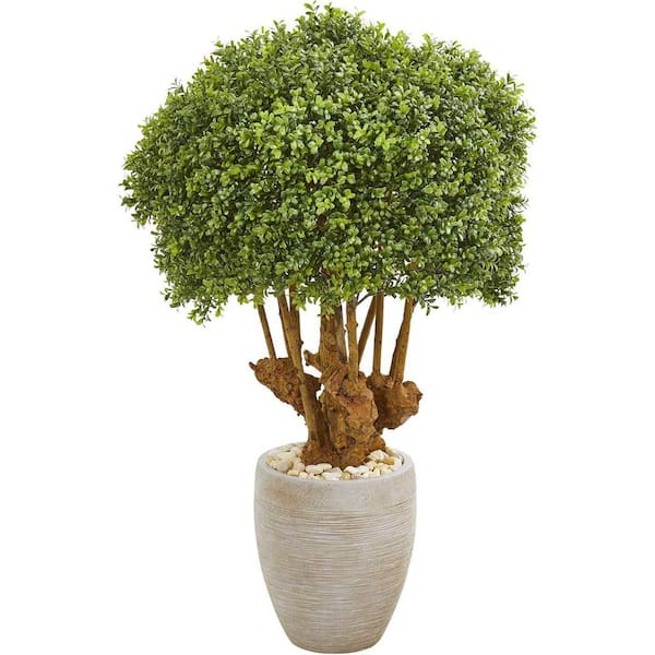3.4 ft. Artificial Boxwood Tree in White Planter for Indoor/Outdoor 1 in Pack