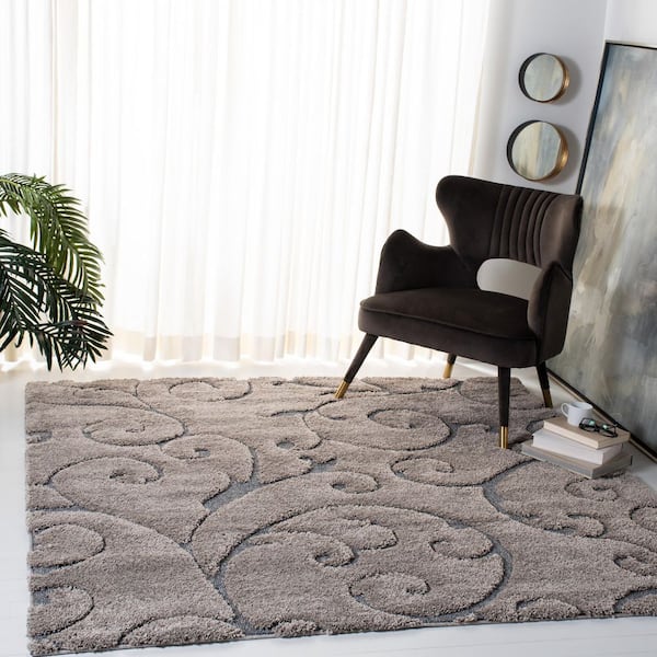 Florida Shag 11 ft. x 11 ft. Gray/Light Blue Scroll Square Rug