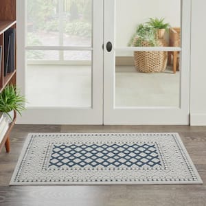 Calobra Blue Doormat Doormat 2 ft. x 4 ft. Border Indoor/Outdoor Patio Area Rug