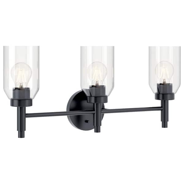 KICHLER Madden 24 in. 3-Light Black Modern Bathroom Vanity Light with Clear Glass