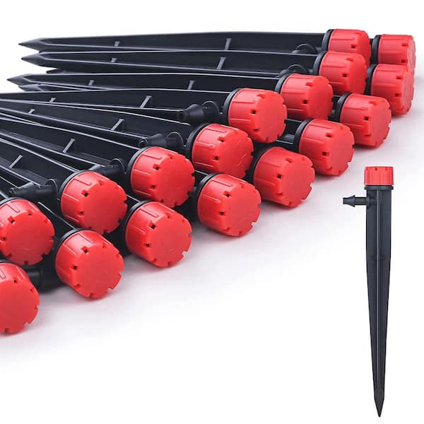 Cubilan 50pcs Drip Emitters for 1/4" Drip Irrigation Tubing, Adjustable 360 Degree Water Flow Drippers on 5" Arrow Stake
