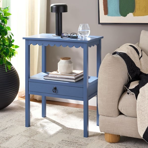 Haven 23.6 in. Blue Wood End Table with 1 Drawer
