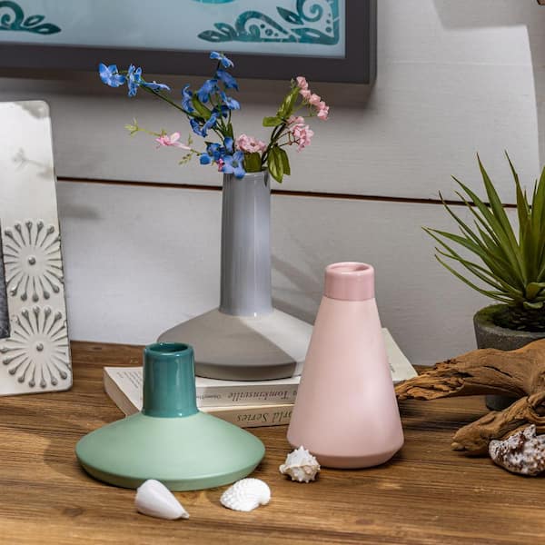 Lone Elm Studios Assorted White, Green and Pink Ceramic Vases (Set of 3)