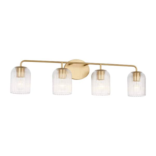 Eisele 33.75 in. W x 8.5 in. H 4-Light Satin Brass Dimmable Bathroom Vanity Light with No Bulbs Included