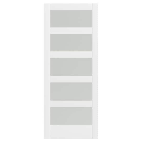 32 in. x 80 in. Panel Glass Sliding Door, Single Door Panels White Wood Pocket Door Frame for Closets and Interiors