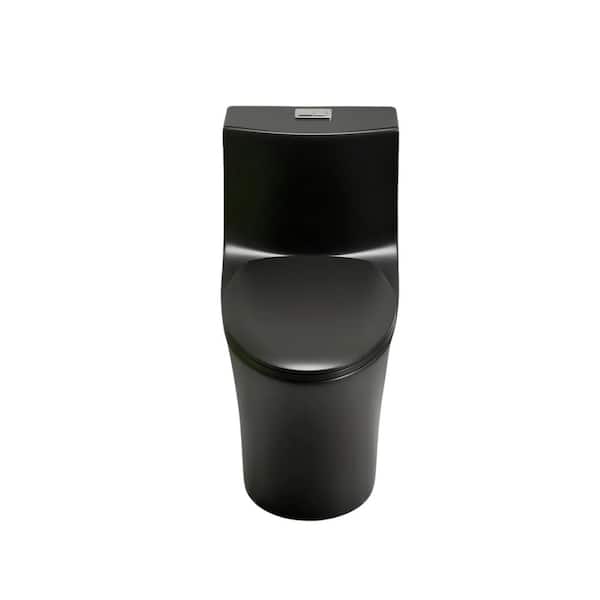 29 in. 1-piece 1.1/1.6 GPF Dual Flush Elongated Toilet in Matte Black Seat Included