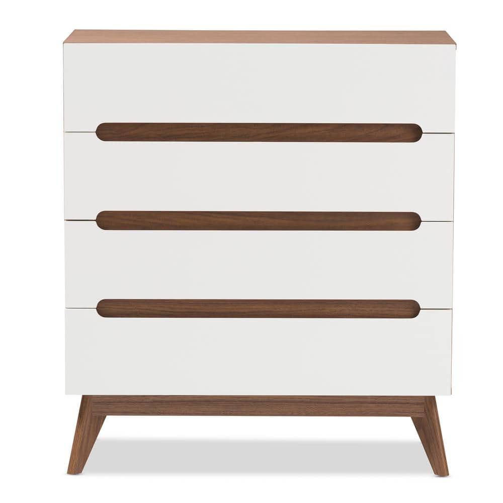 Calypso White and Walnut Mid-Century Modern 4-Drawer Chest