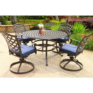 Jace 5-Piece Aluminum Patio Outdoor Dining Set with Blue Cushion for Gazebo Patio Garden